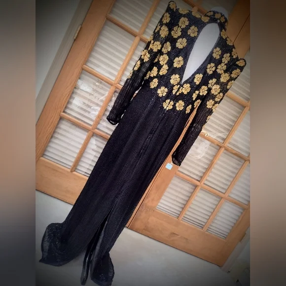Brand New Hand Beaded Gown, Black and Gold, by Fleur de Paris, New Orleans - Picture 9 of 16